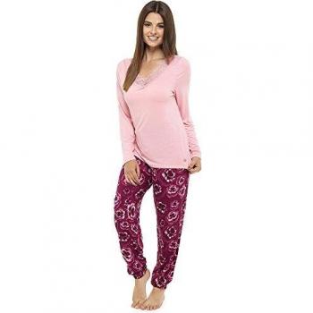 Ladies’ Pink Floral Long‑Sleeve Pajama Set – Winter, S‑M