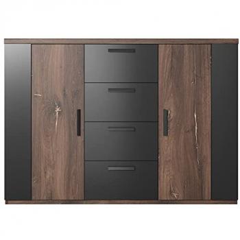 Kommode Schlafzimmer SOLMS-83 in Flagstaf Eiche dunkel Nb. und kupferrot, kombiniert mit schwarz, b/h/t: ca. 132/94/40 cm