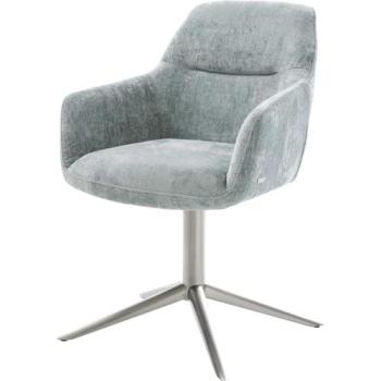 Ergonomischer Pejo Flex Drehstuhl in Chenille Pastellblau, Fußkreuz aus Edelstahl, 360° Drehen + Wippen, Taschenfederkern‑Sitz
