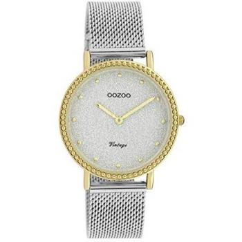Oozoo Damen Analog Uhr Glitzer Goldfarben 34mm Milanaiseband