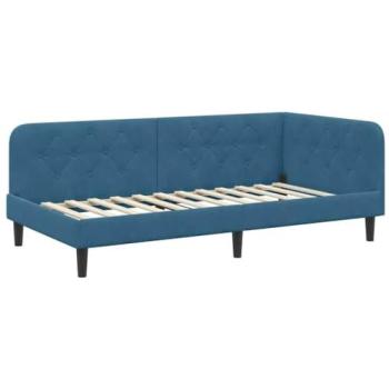 Lit d'angle avec tête de lit en velours bleu 90x190