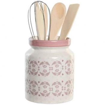 Bote para utensilios de cocina DKD Home Decor Rosa Metal Blanco 12 x 12 x 22 cm