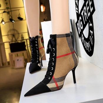 Bottes à talons hauts pour dames, style écossais, décontracté hiver