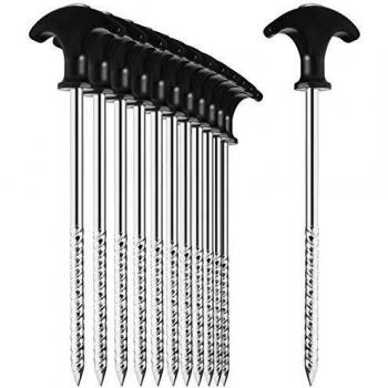 Zelthering-Erdnägel 17 cm – 12er Pack, Stahlgewinde, T‑Grip für Camping
