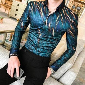 Men's Long Sleeve Floral Dress Shirt M-3XL