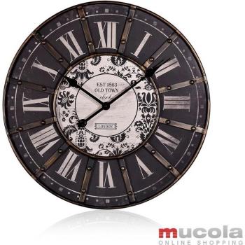 Schwarze Metall-Wanduhr im Bahnhofsstil