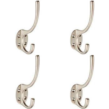 Satin Nickel 4‑Hook Vintage Coat Hangers – 64 mm Projection, Oval Backplate Design