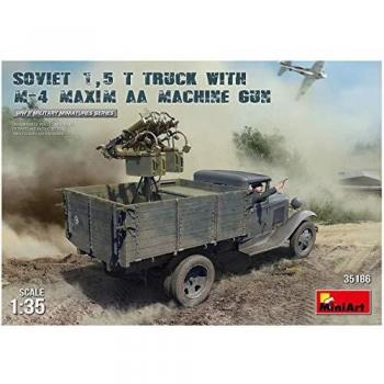 Miniart 1/35 Soviet M‑4 Heavy Duty Truck, Maxim Anti‑Aircraft Gun, 1.5 m Plastic Model – MA35186
