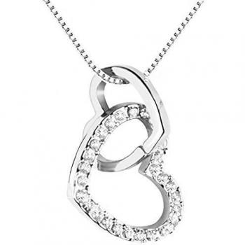 Quadiva E! Collier Femme Deux Coeur avec Swarovski Or Blanc