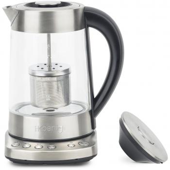 H.Koenig TI700 Teiera automatica per tè/tisane, Filtro rimovibile, Acciaio Inox/Vetro, 1,7L, 2300W