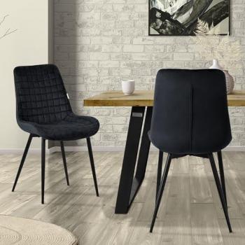 ML-Design Esszimmerstuhl Set 2er, Schwarz, Samtbezug, Metallbeine