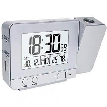 Horloge à Projection OurLeeme, Réveil électronique avec Double Alarme, 12/24 Heures, Date, Humidité, Température Intérieure (Argent)