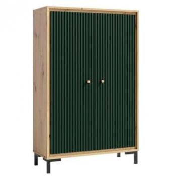 Armoire Chic 2 Portes 3 Étagères en Bois Vert Bouteille