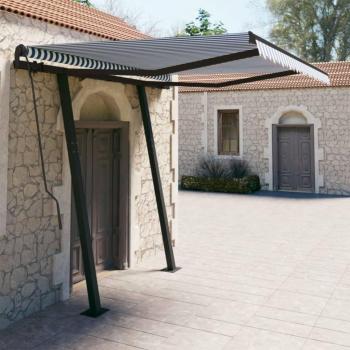 Poste Retráctil 3×2,5 en Tonos Azul y Blanco – Toldo Auto‑Controlado