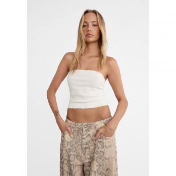 Stradivarius Top bianco a fascia in pizzo S