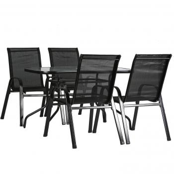 4 Seater Metal Garden Furniture Set 120cm x 70cm Black