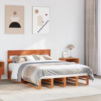 VidaXL Bed Frame without Mattress, Wax Brown, 140x190 cm, Solid Wood Pine