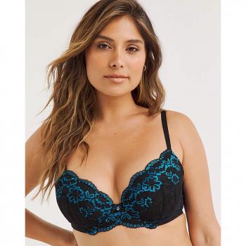 Deep Black Lace Padded Plunge Bra