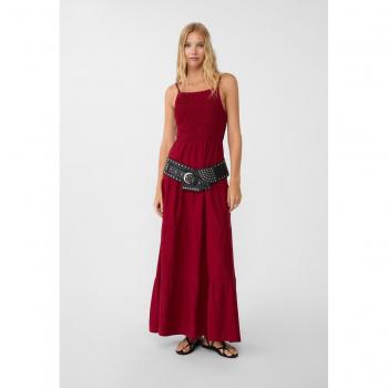 Stradivarius Long Dress with Straps Dark Red Size S