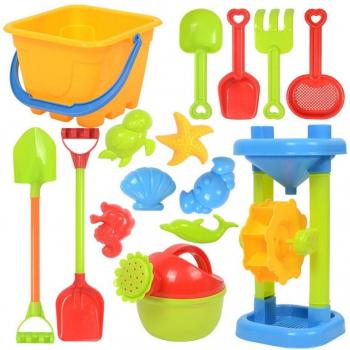 Kids Beach Play Set: Car, Hourglass, Shovel, Bucket, Watering Can