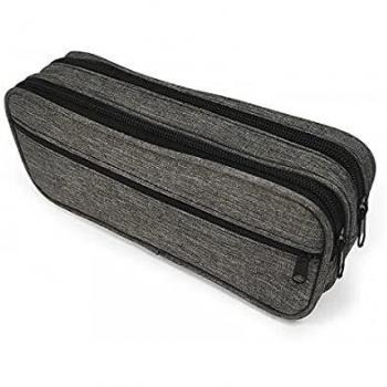 Trousse en toile rectangulaire grise avec 2 compartiments pour les stylos et les accessoires