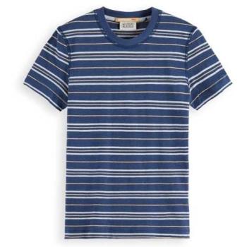 Blue Linen‑Blend Striped T‑Shirt, Size 10 – Boy’s Relaxed Fit
