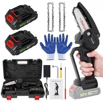 Mini Motosega da Campo con Catena, Batteria 2500 mAh, Impugnatura Sicura