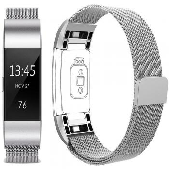 Vancle Band for Fitbit Charge 2, Adjustable Stainless Steel Metal Milanese Replacement Band with Magnetic Closure Clasp (Silver, Small)