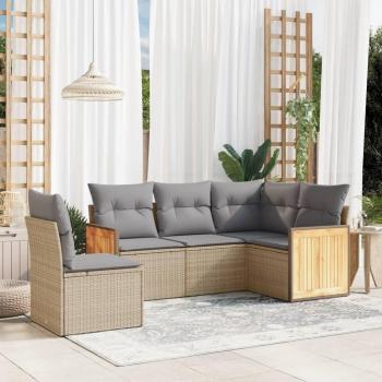 Garden Furniture Poly Rattan Sofa Set, 5 Pieces with Cushions (Beige)