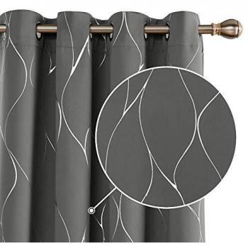 Silver Wave Line Foil Printed Window Treatment for Living Room