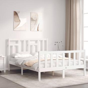 Estructura de cama doble con cabecero blanco de madera maciza