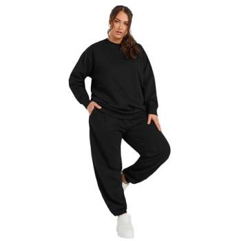 Yours Curve Jogginghose – Schwarz, Bündchen, 48 Frau + Curvy