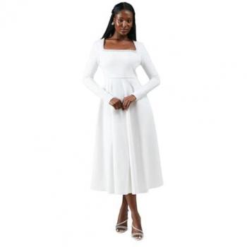 Coast Ivory Long Sleeve Ponte Wedding Dress, Size 14