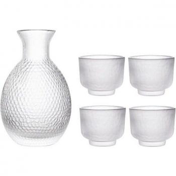 4 Piece Blue Glass Wine Decanter and Cup Set