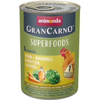 Animonda GranCarno Superfoods Junior Huhn & Brokkoli, Karotten, Lachsöl Hundenassfutter
