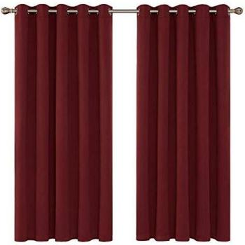 Deconovo Soft Red Eyelet Blackout Curtains 66 x 72 Inch