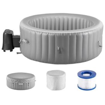 Bain à Remous VÉVOR Rond Portable 4-6 Pers – 208x66 cm, PVC, 130 Jets Apaisants