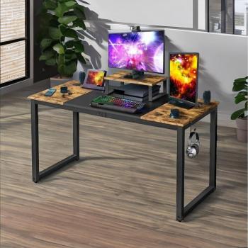 Rustic Brown Industrial Writing Desk with Monitor Mount