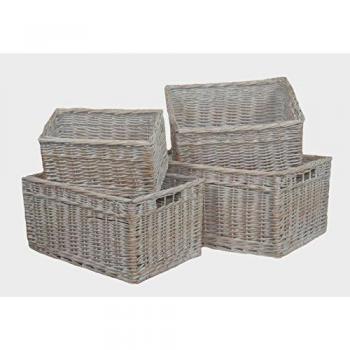 47cm White Wash Wicker Basket Collection – 4 Pieces