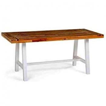 Tavolo da Pranzo Legno di Acacia Chiaro 170 x 80 cm Gambe Bianche