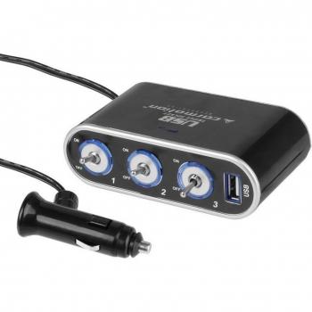 Émetteur de briquets à trois sorties 12/24 V, boutons et prise USB 1000 mA