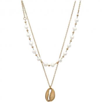 Collier Deux Rangs Cowrie Blanc Doré, Les Trésors de Lily