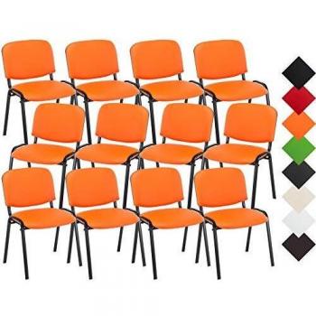 Ensemble de 12 Chaises Visiteurs Empilables Ken Simili Cuir I Design Moderne I Idéal pour Lieux à Fort Trafic I Couleur: Orange