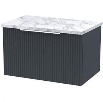 Fluted Wall Hung 600mm Vanity Unit with Soft Close Drawer and Carrera Marble Worktop