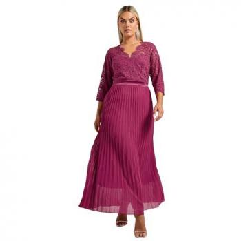 Lace Wrap Pleated Maxi Dress – Pink, Women's Size 22