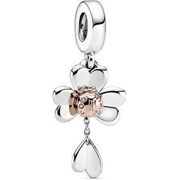 PANDORA Charm de plata con diseño de trébol y mariquita