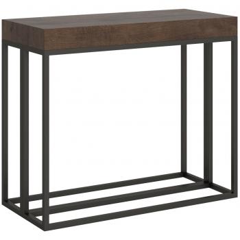 Console en bois foncé extensible 8 personnes pieds métal anthracite 40-196 cm