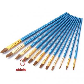Peak Flat Nylon Brush Collection – 12 Pieces, Wooden Grip – Oil & Watercolor