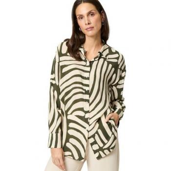 Zero Regular Fit Bluse mit durchgehender Knopfleiste Khaki 38