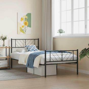 VidaXL Black Metal Bed Frame with Headboard and Footboard 90x200 cm